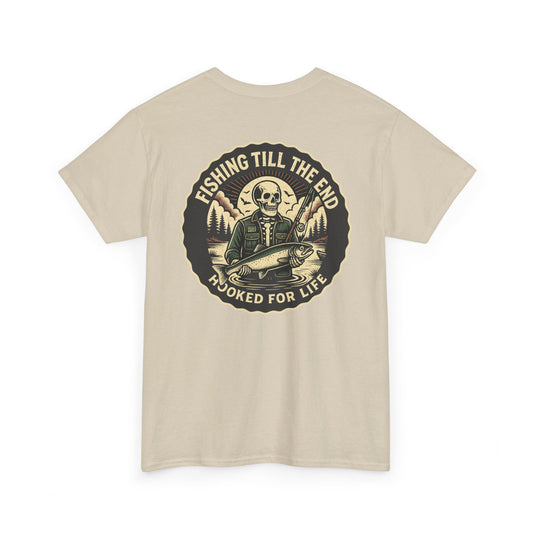 Fishing Till The End - Skull Angler T-Shirt Hooked For Life Tee