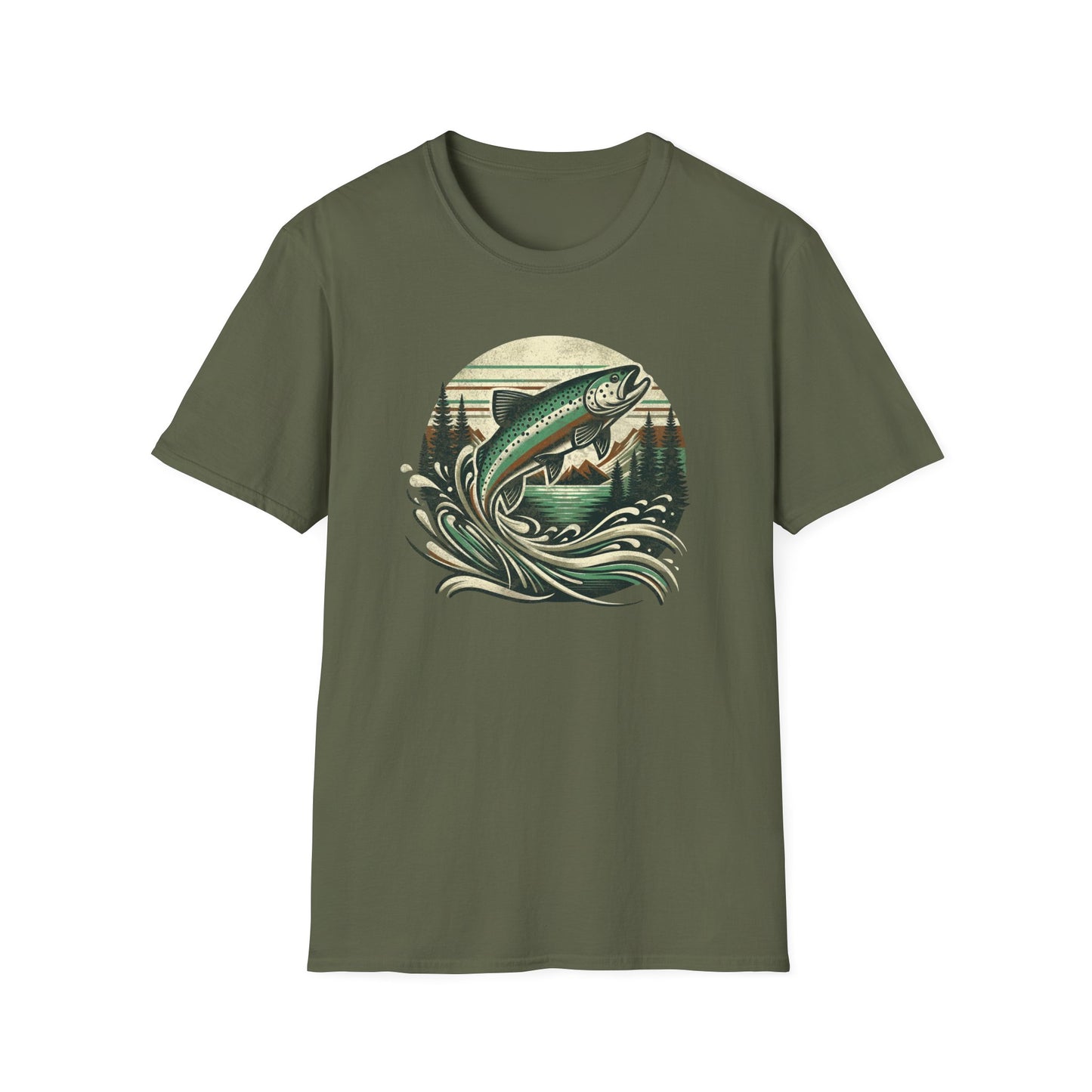 Wildridge Supply Co. “Vintage Leaping Trout” T-Shirt – Retro Fly Fishing Graphic | Outdoor Cabin Lifestyle Tee