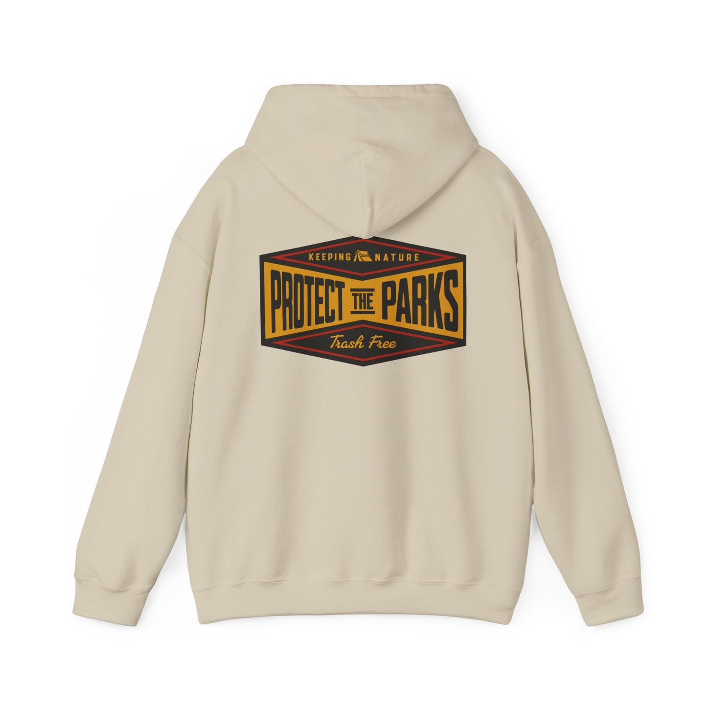 Beige hoodie with Protect the Parks graphic – eco-friendly outdoor sweatshirt for hikers and nature lovers