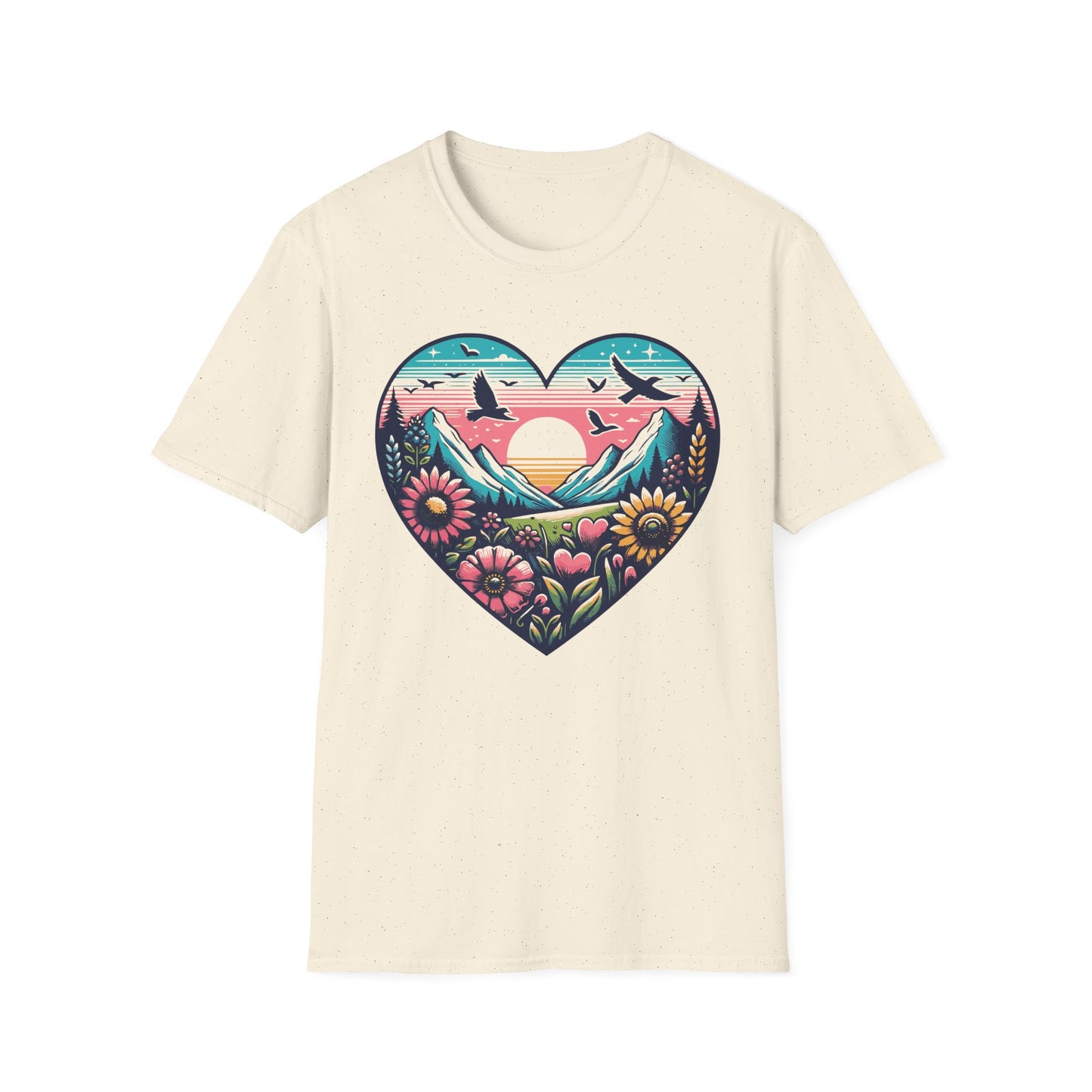 Mountain Sunrise Heart Nature Tee – Outdoors & Adventure Shirt