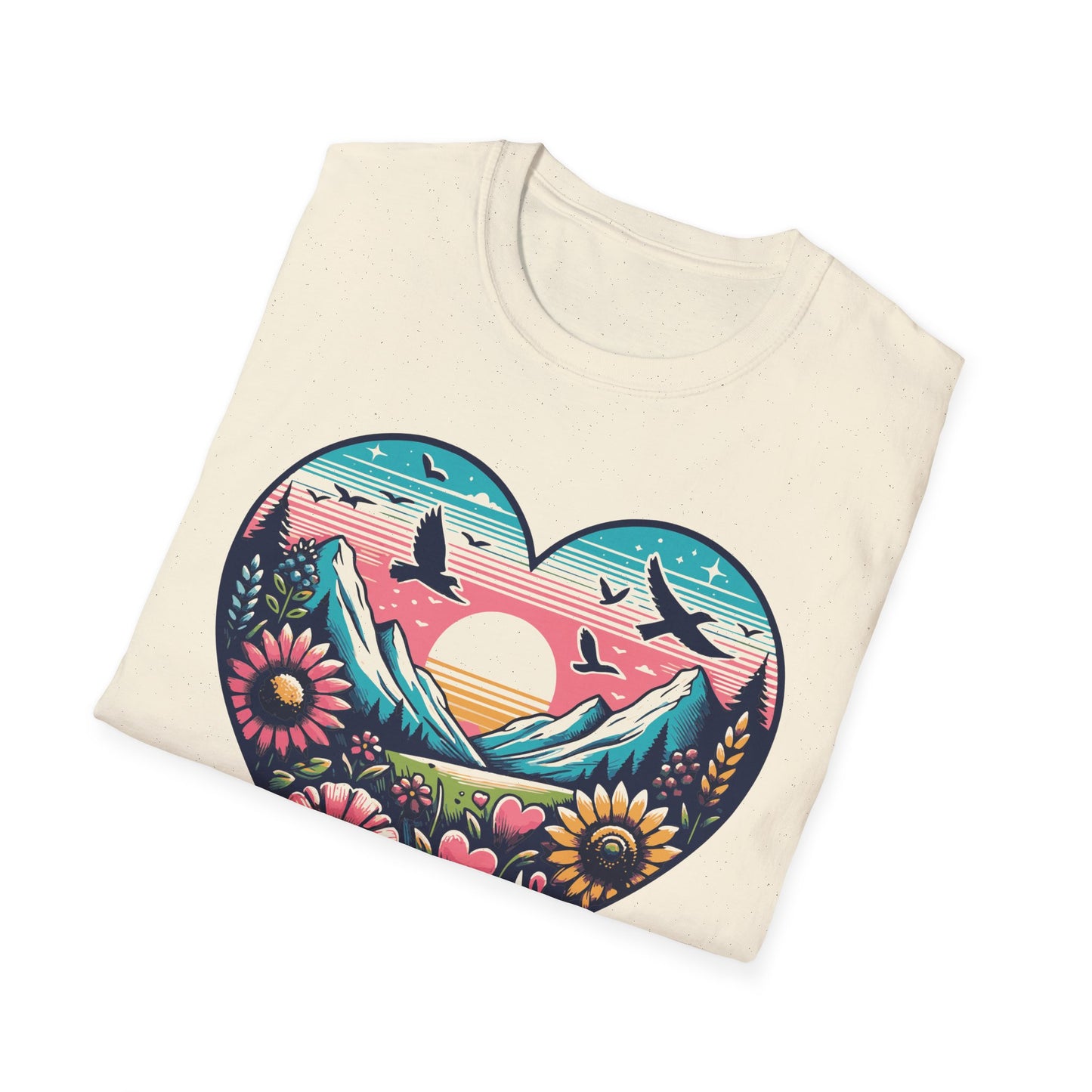 Mountain Sunrise Heart Nature Tee – Outdoors & Adventure Shirt