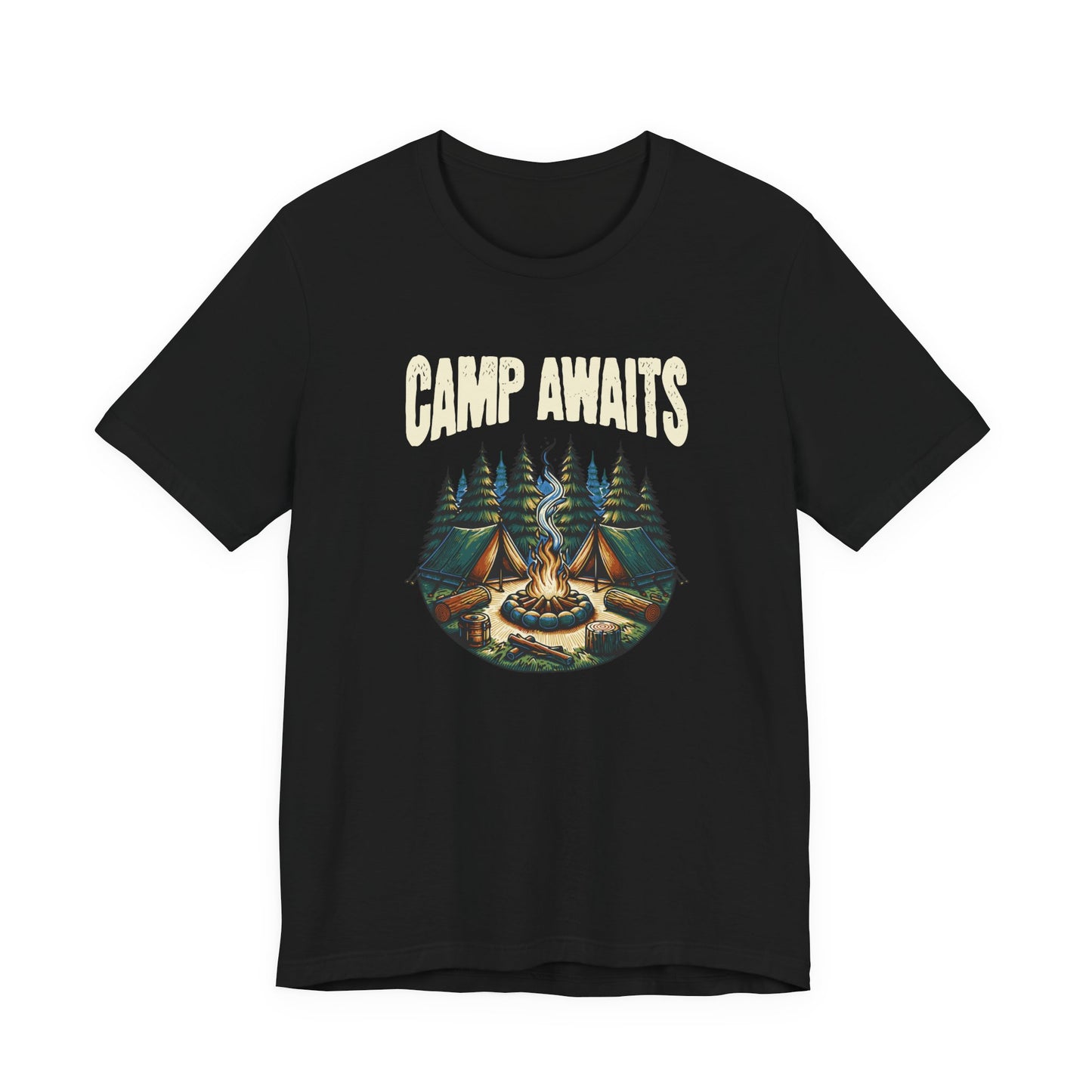 Camp Awaits Adventure Tee - Unisex Camping T-Shirt Outdoor Enthusiast