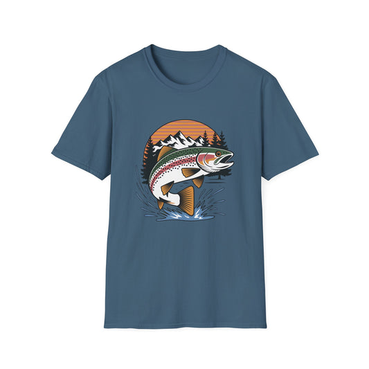 Trout Fishing Shirt for Men | Mountain Sunset Outdoor Graphic Tee