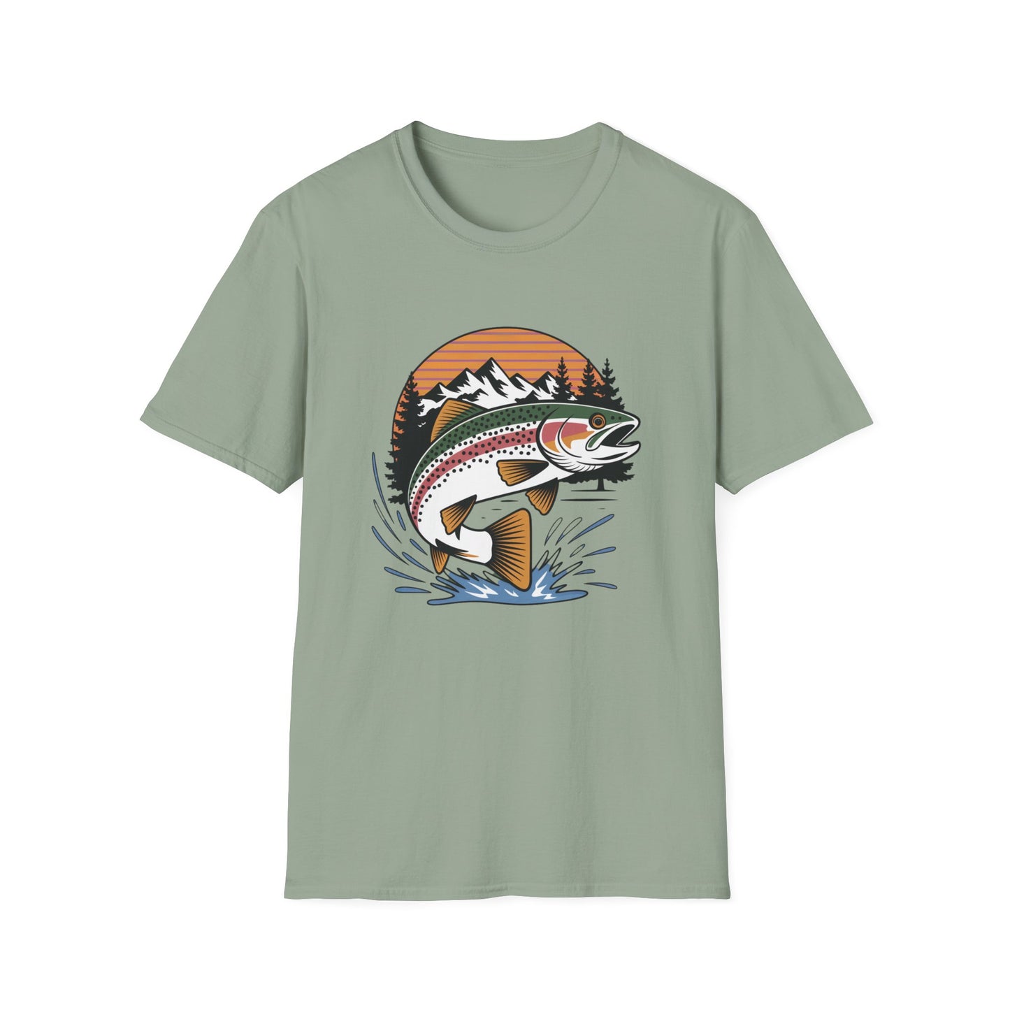 Trout Fishing Shirt for Men | Mountain Sunset Outdoor Graphic Tee