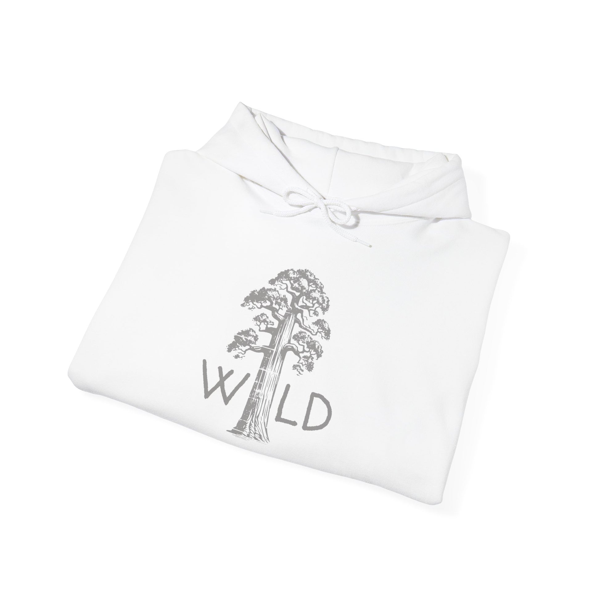 White shirt with a tree and 'Wild' text design on a white background