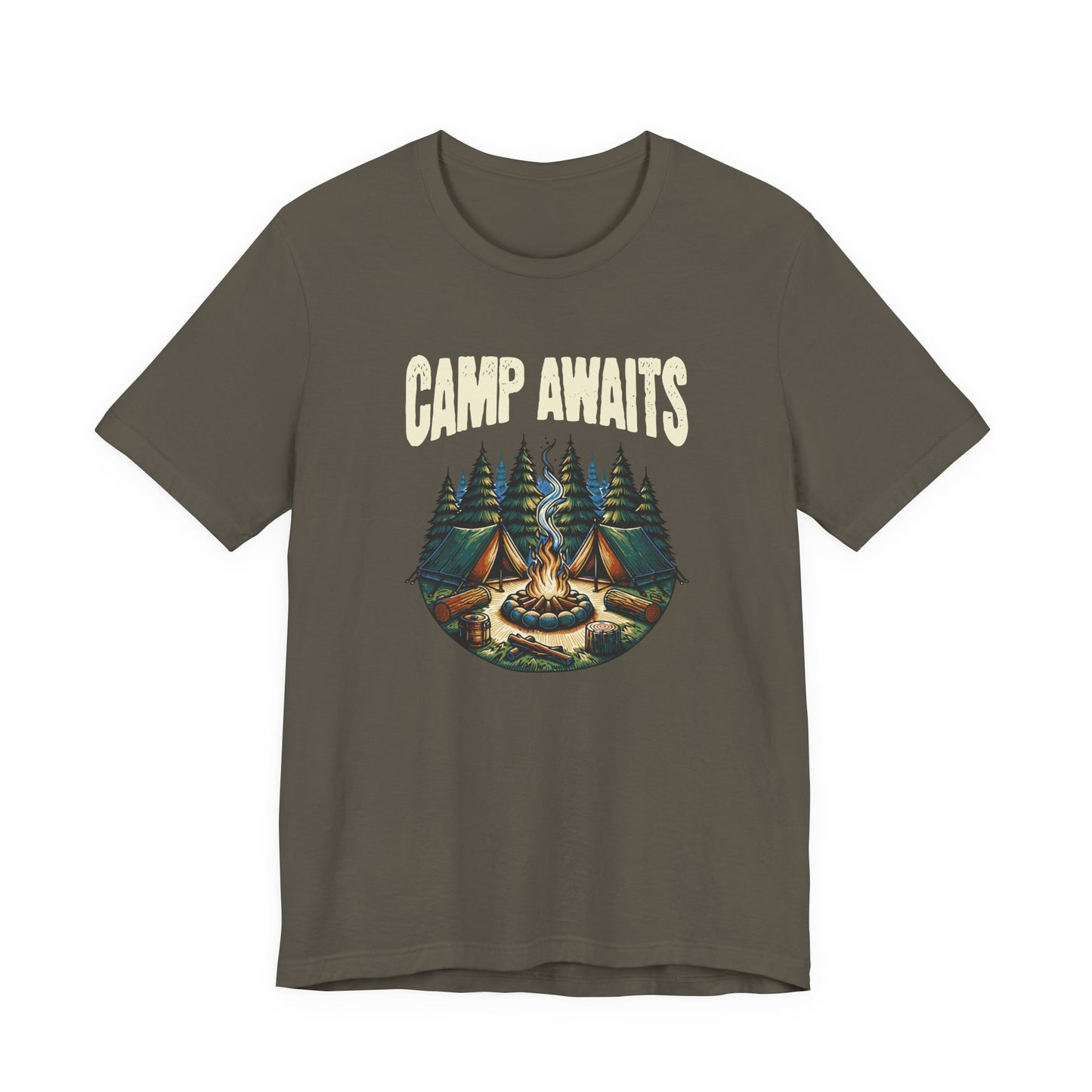 Camp Awaits Adventure Tee - Unisex Camping T-Shirt Outdoor Enthusiast