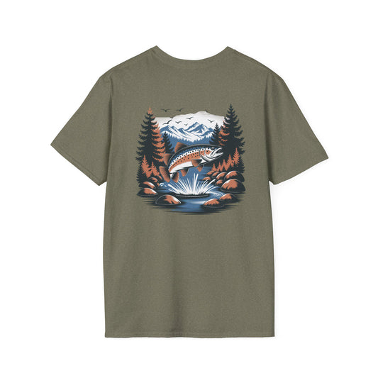 Mountain Trout Fishing Adventure Unisex T-Shirt, Fishing Graphic Tee, Outdoor Nature Lover Shirt, Fisherman Gift, Camping Apparel